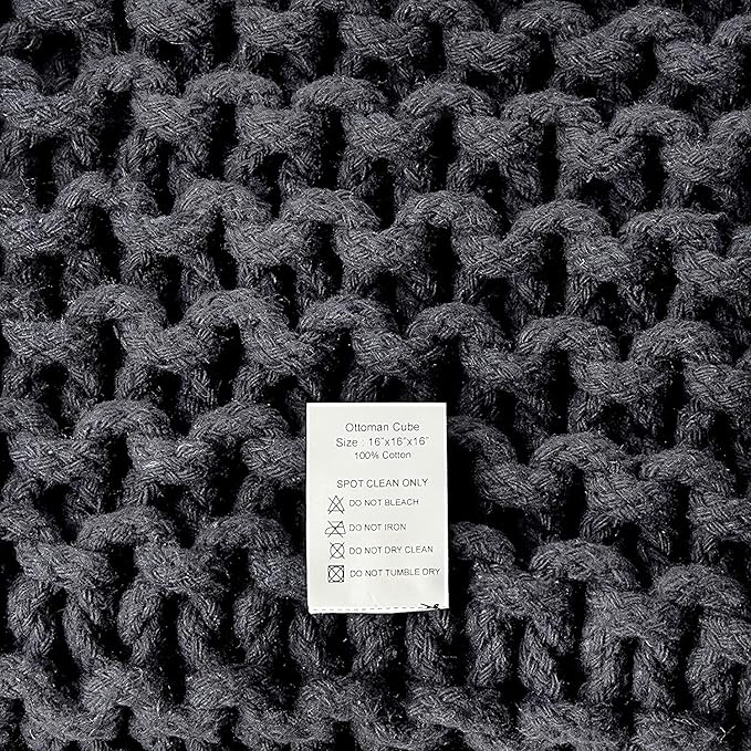 REDEARTH Cube Pouf Foot Stool Ottoman - Hand Knitted Coffee Table - Cotton Cord Boho Pouffe - Home Décor Poof - Stuffed Footrest for Living Room - Bedroom - Patio (16" x 16" x 16") - Dark Gray - Bloomnest