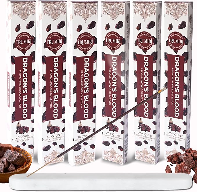Dragons Blood Incense Sticks for Protection - Total 120 Insence-Sticks - 6 Packs of 20 Insense - Inciensos - Inscents - Natural Non Toxic Ingredients - Incents - Incence - Inscense - Insents TRUMIRI