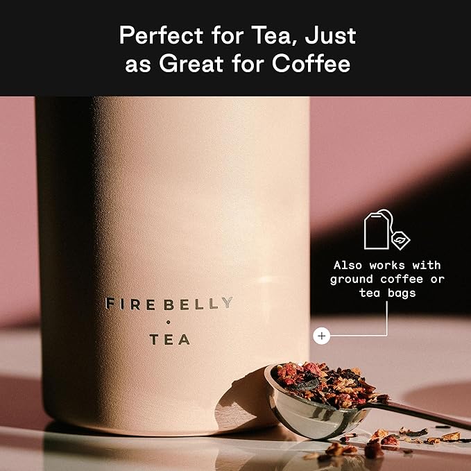 Firebelly Tea, Travel Tea Infuser Mug with Strainer, Insulated Tumbler for Loose Leaf Tea or Coffee, Leakproof Bottle for Hot or Iced Drinks, Stainless Steel Thermos with Lid, Salmon