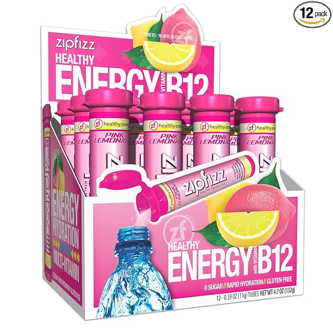 Zipfizz Daily Energy Drink Powder, Pink Lemonade, 12 Pack | 3-in-1 Sustained Energy, Rapid Hydration, and Essential Vitamins | Sugar-Free | Electrolyte Powder | Contains Vitamin B-12 & Antioxidants - Bloomnest