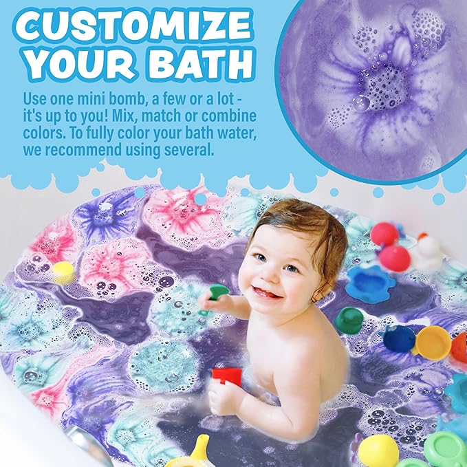 Tub Works Lil' Bursts Mini Bath Bombs for Kids, 90 Count, Cosmic | Nontoxic | Tiny With A Burst of Color, Foam & Bubbles | Customize With Fun Colors | Create Bath Art - Bloomnest
