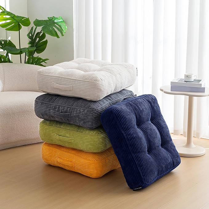 6" Washable Floor Pillow Cushion for Adults, Meditation Cushion Pillow, Large Square Floor Sitting, Removable Tufted Corduroy Cover, for Tatami Living Room or Yoga, 22x22 Inch, 2Pack, Machine Washable - Bloomnest