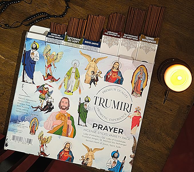 Prayer Incense Sticks - 120 Insence-Sticks (20 Insense x 6 Incents) Catholic Church Spiritual Incienso for Jesus Guardian Angel St Michael Archangel San Miguel Arcangel Judas Religious Gifts + Holder - Bloomnest