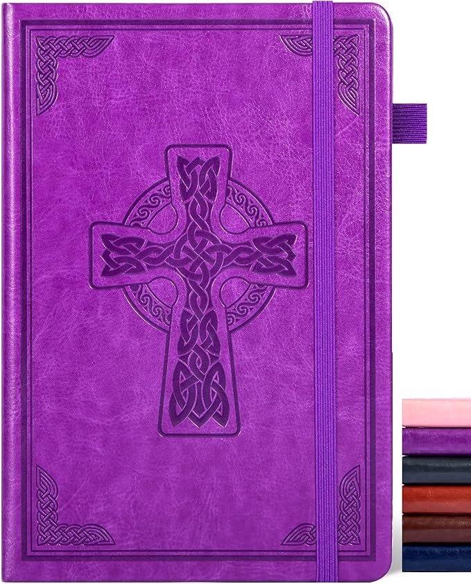 CAGIE Leather Lined Journal Notebook for Men & Women, Debossed Cross, 320 Pages 100 GSM Thick Paper, A5 Hardcover Journaling Notebooks for Writing, 5.7'' X 8.3'' Diary, Purple - Bloomnest
