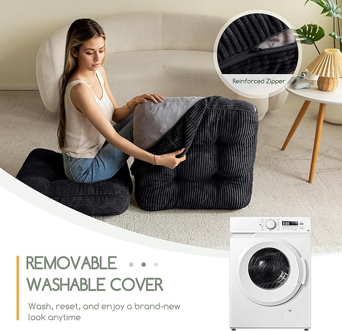 HIGOGOGO Washable Floor Pillow Cushion for Adults, Meditation Cushion Pillow, Large Square Floor Sitting, Removable Tufted Corduroy Cover, for Tatami Living Room or Yoga, 22x22 Inch, Machine Washable - Bloomnest
