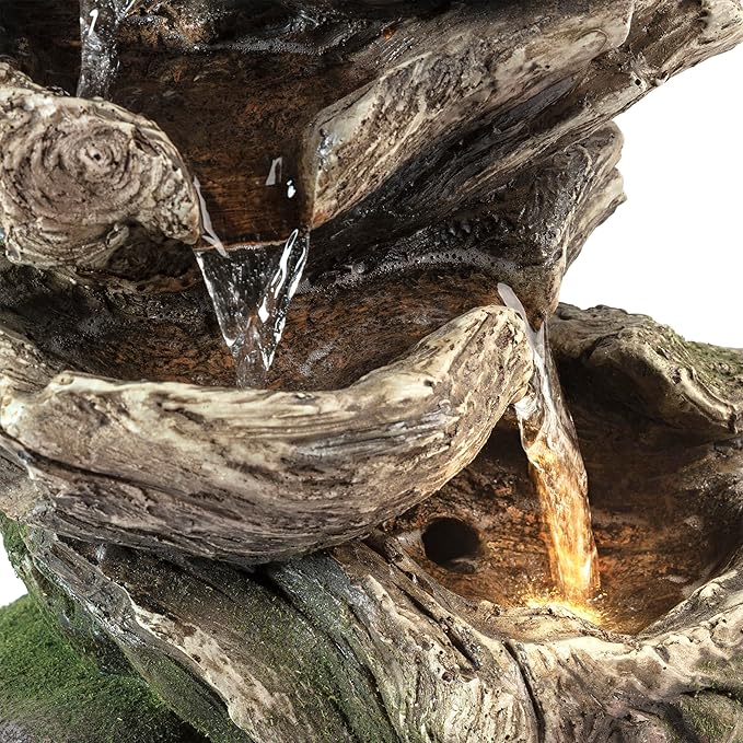 Alpine Corporation WIN1180 11" Indoor Tabletop Waterfall Fountain with LED Lights, 5 Tier Rainforest Garden Fountain, Brown - Bloomnest