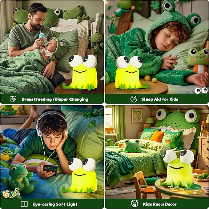 Cute Frog Night Light, LED Silicone Squishy Novelty Animal Lamp,3 Levels Dimmable/Timer Nursery Nightlight for Kids, Rechargeable Touch Bedside Lamp, Bedroom/Dorm Decor, Baby Boys Girls Gifts - Bloomnest