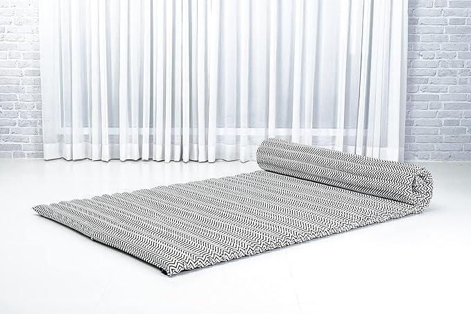 Leewadee - Kapok Roll Mat – Handcrafted Folding Sleep & Relaxation Mattress from Thailand, Ideal as Guest Bed, Camping Mat, Yoga Mat or Traditional Futon, 75 x 39 inches, Black White - Bloomnest