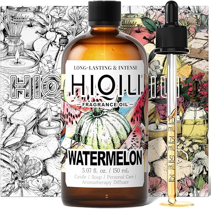 HIQILI Watermelon Fragrance Oil for Candle & Soap Making, DIY Fruity Perfume, Bath Bombs, Long-Lasting Diffuser Oil, Skin Care - 5.07 Fl Oz - Bloomnest