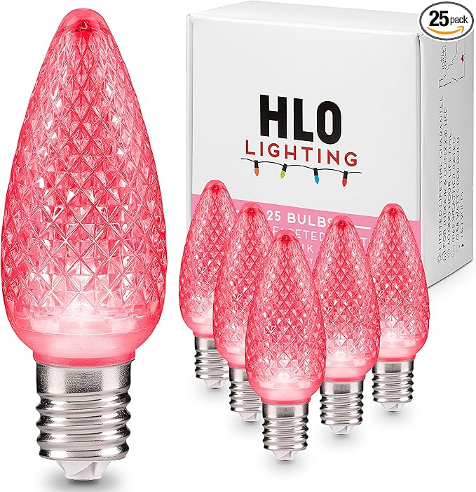 HLO Lighting Set of 25 Pink C9 Faceted LED Christmas Light Bulbs for Indoor & Outdoor Use | Durable Replacement Bulbs - Bloomnest