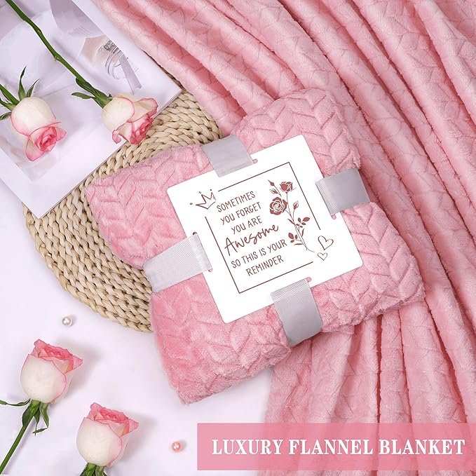 Birthday Gifts for Women Self Care Get Well Soon Gifts, Rose Relaxing Spa Gift Basket - Happy Birthday Set w/ Luxury Flannel Blanket & 40 oz Tumbler, Christmas Gift for Mom Her Wife Sister Friend - Bloomnest