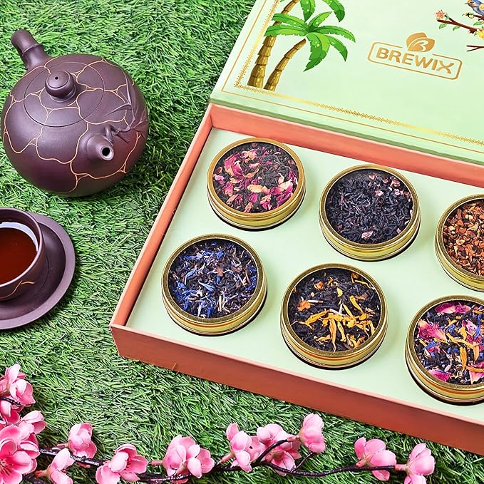 BREWIX, Discover Bliss Premium Assorted Tea Gift Set for Women (6 Premium Teas / 75+ Cup) | Tea Gift Sets For Tea Lover | Tin Caddy Presentation Box | Gifts for Her | Gifts for Women - Bloomnest