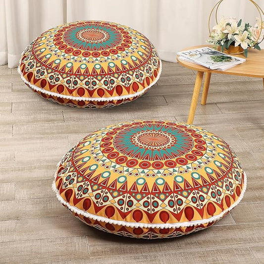 32 inches Meditation Floor Cushion for Adults, 2 Pack Round Large Thick Floor Pillow, Memory Foam Filling, Orange