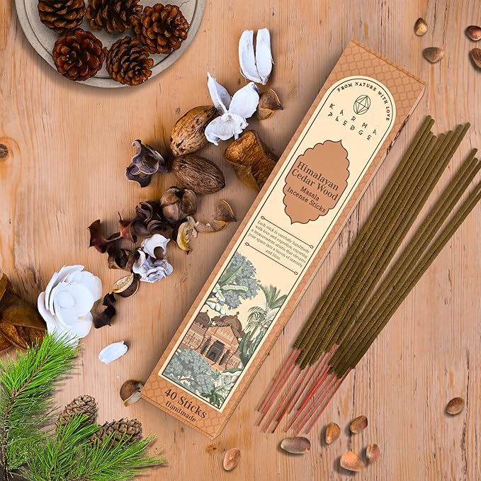 Incense Sticks, Himalayan Cedarwood Incense, Made with Natural Ingredients, Hand Rolled Aromatic Masala, 40 Stick Pack, 45-60 Minute Burn Time, Best for Home Fragrance, Meditation, Yoga, Relaxation KARMAPLEDGE