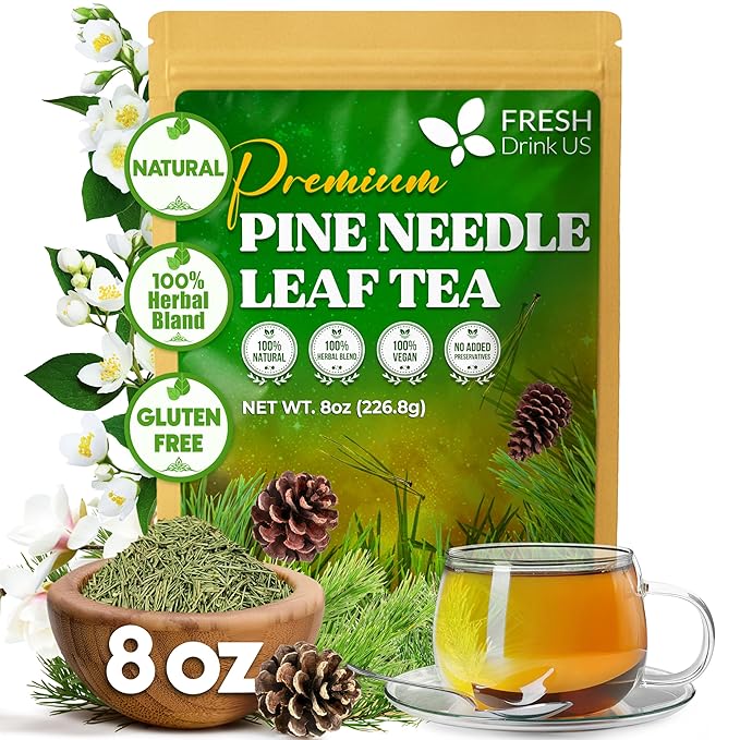 FreshDrinkUS, Premium 8oz Pine Needle Leaves Herbal Tea – Dried Loose Leaf Pine Needles – Naturally Fresh & Aromatic Caffeine-Free Herbal Tea. Sugar-Free. Vegan - Bloomnest