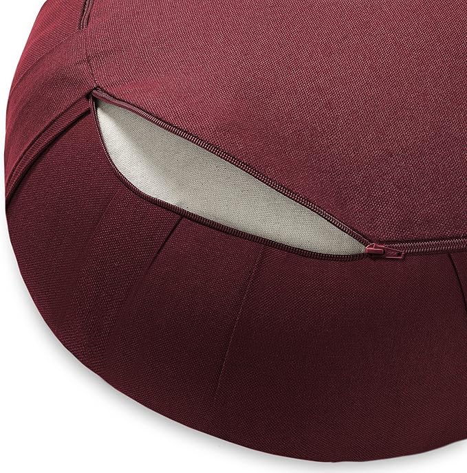 Zafu Meditation Cushion, 15" Round Buckwheat Yoga Pillow with Organic Cotton Cover - Bloomnest