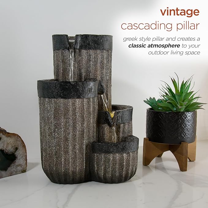 Alpine Corporation WIN1372 14" Tall Cascading Tabletop Fountain with LED Lights – Decorative Indoor Water Feature for Desk, Patio, and Home Décor, Gray - Bloomnest