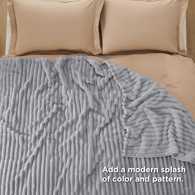 Bedsure GentleSoft Blankets Queen Size for Bed - Cozy Soft Blankets for Women, Cute Large Fleece Throws for Girls, Light Grey, 90x90 Inches - Bloomnest