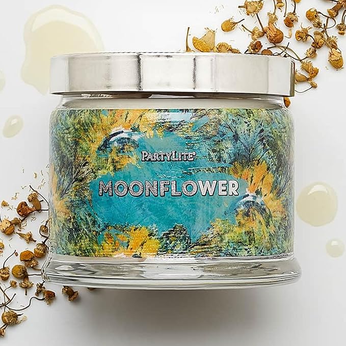 PartyLite 3-Wick Jar Candle, Highly Fragranced Clean Burning Glass Candle, 25-45 Hours Burn Time (Moonflower) - Bloomnest