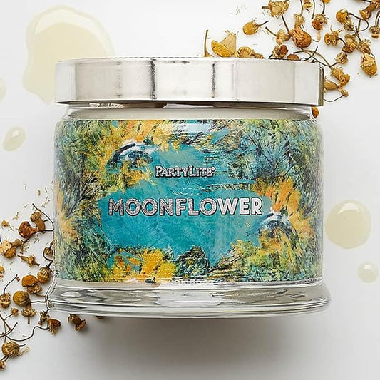 PartyLite 3-Wick Jar Candle, Highly Fragranced Clean Burning Glass Candle, 25-45 Hours Burn Time (Moonflower) - Bloomnest