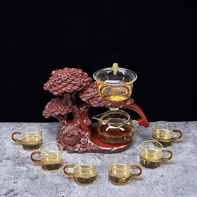 Glass Teapot Set with Infuser Semi Automatic Tea Set Magic Teapot (Tree - red) - Bloomnest