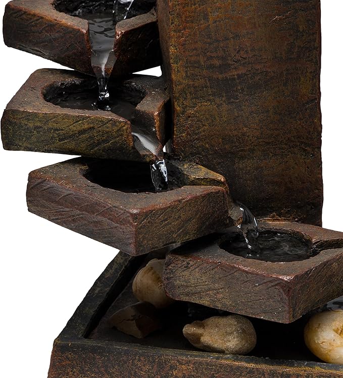 Alpine Corporation TT8000 Indoor/Outdoor Tabletop Tiered Stone Eternity Fountain, Stone Waterfall Garden Fountain 11", Brown - Bloomnest