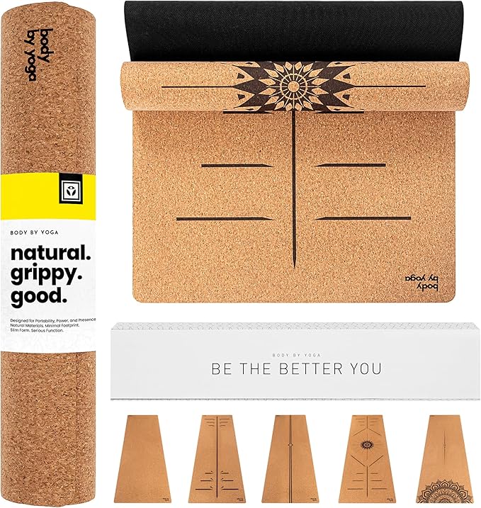 Luxury Cork Yoga Mat - Non Slip, Extra Thick Grip. Thicker, Longer, and Wider for More Comfort and Support. Tough Enough For Hot Yoga. Natural, Non Toxic, and Eco Friendly. Optional Alignment Lines.