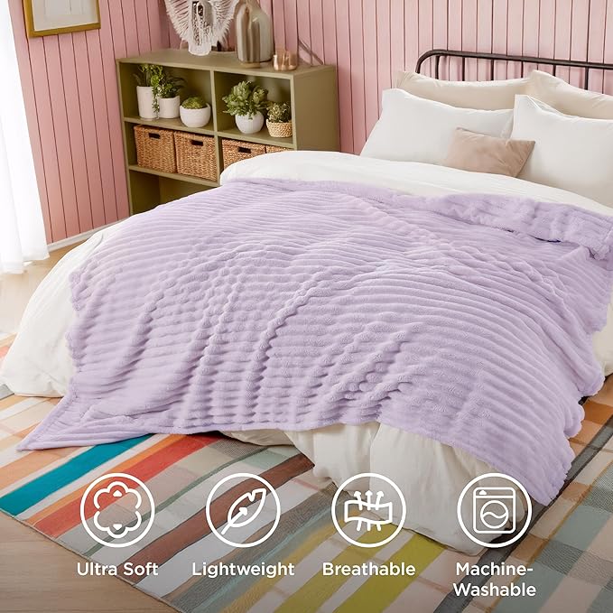 Bedsure GentleSoft Lavender Fog Fleece Blanket for Couch - Cozy Soft Blankets for Women, Cute Small Throws for Girls, 90x90 Inches - Bloomnest