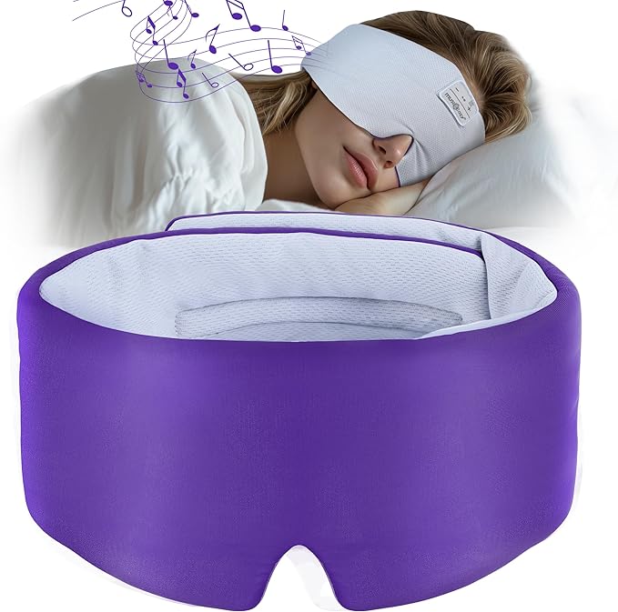 MUSICOZY Ice Silk Sleep Headphones with Bluetooth Mask, Eye Mask for Sleeping in Total Darkness, 5.4 Bluetooth Sleep Mask Sleep Headphones, Soft, Gifts for Men Women (Purple) - Bloomnest