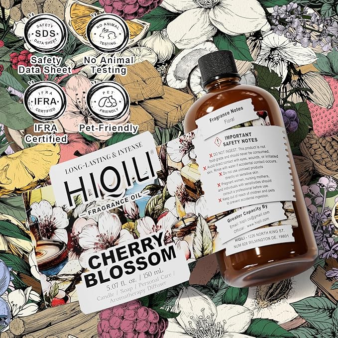 HIQILI Cherry Blossom Fragrance Oil, Floral Perfume Oil, Candle Scents for Candle Making, for Diffuser & Fresh Spray, Long-Lasting Scent - 5.07 Fl Oz HIQILI