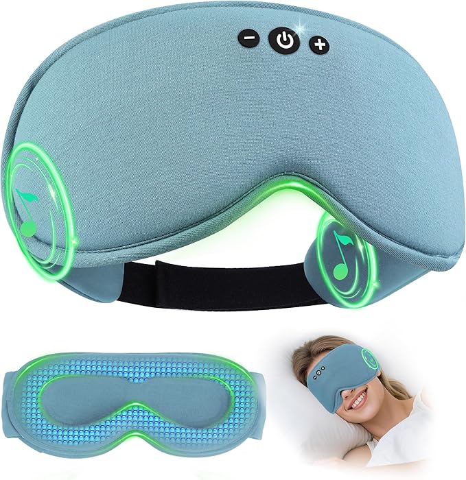 LC-dolida Bamboo Cotton Weighted Bluetooth Sleep Masks, 3D Weighted Sleep Masks with Bluetooth 5.4 Headphones, Total Blackout Bluetooth Sleep Mask for Women Men, Weight Eye Mask for Sleeping, Ash Blue - Bloomnest