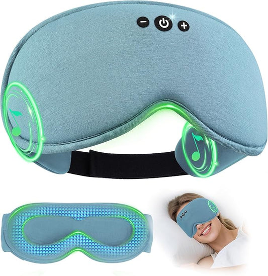 LC-dolida Bamboo Cotton Weighted Bluetooth Sleep Masks, 3D Weighted Sleep Masks with Bluetooth 5.4 Headphones, Total Blackout Bluetooth Sleep Mask for Women Men, Weight Eye Mask for Sleeping, Ash Blue - Bloomnest