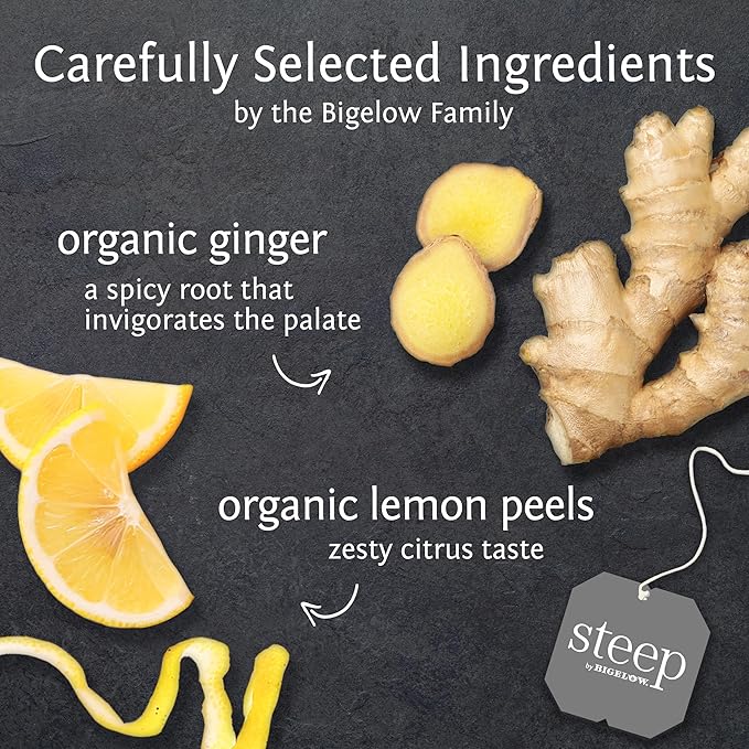 steep by Bigelow Organic Lemon Ginger Herbal Tea, Caffeine Free, 20 Count (Pack of 6), 120 Total Tea Bags - Bloomnest