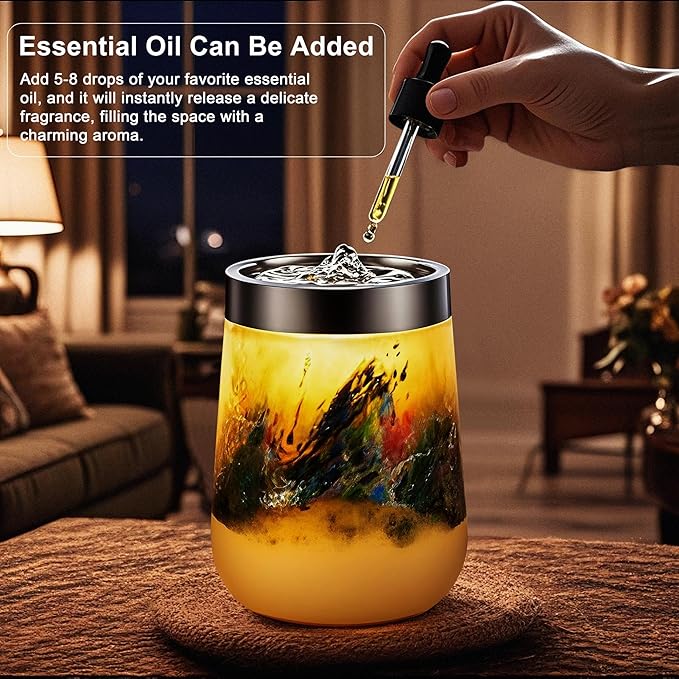 VOREEN Handblown Glass Tabletop Fountain – Yellow Art Glass Water Feature with Gentle Ambient Glow – Optional Aromatherapy for Home, Spa, Office Décor - Bloomnest