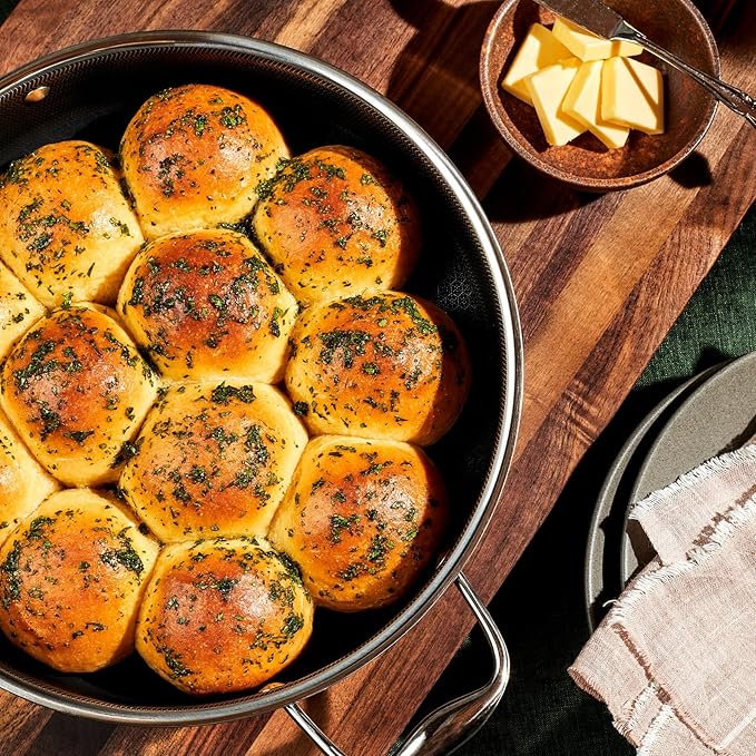 HexClad Hybrid Nonstick 4.5-Quart Deep Sauté Pan with Tempered Glass Lid, Stay-Cool Handle, Dishwasher-Friendly, Oven-Safe Up to 900°F, Induction Ready, Compatible with All Cooktops - Bloomnest