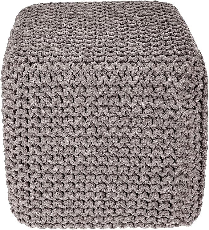 REDEARTH Cube Hand Knitted Pouf - Foot Stool Ottoman - Cord Boho Pouffe - Poof Accent Stuffed Table or Footrest for Living Room - Nursery - Bedroom - Patio - 100% Cotton (16" x 16" x 16") - Taupe - Bloomnest