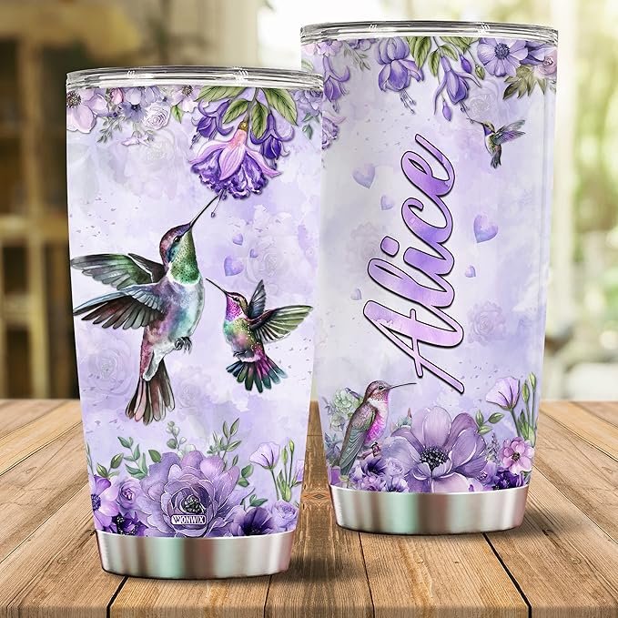 Personalized Hummingbird Tumbler gifts for women Customized Name Mug Mother Day Gift Birthday Christmas Valentine Custom Water Bottle 20oz Insulated Stainless Steel Coffee Cup with Lid - Bloomnest