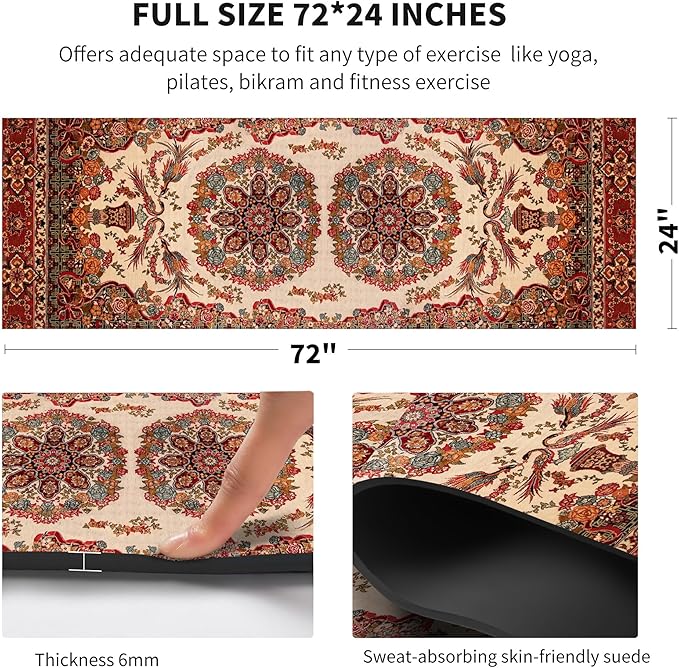 nuveti Yoga Mat Print Extra Thick TPE Non Slip Fitness Exercise Mat with Carrying Bag,72"x24" Extra Thick 6MM Exercise & Workout Mat for Yoga, Pilates Fitness and Floor Exercises - Bloomnest