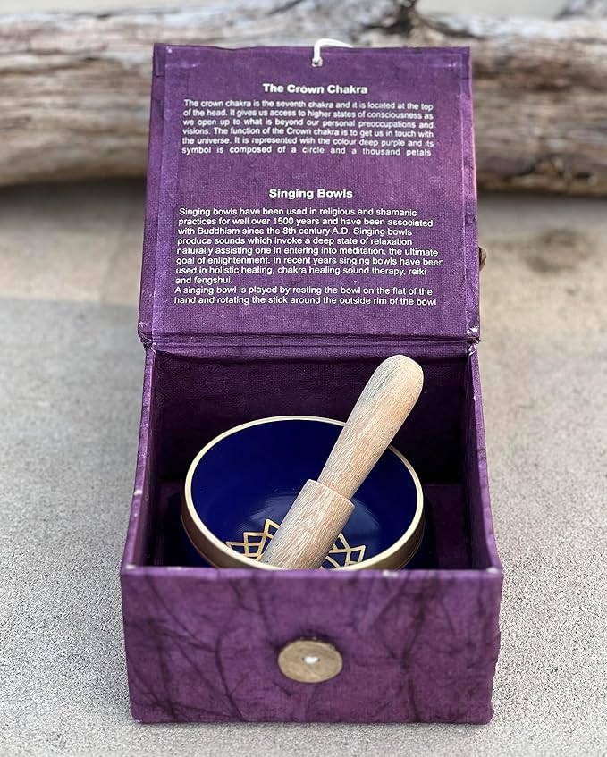 Tibetan Chakra Singing Bowls With Mallet and Cushion (Crown Chakra) - Bloomnest