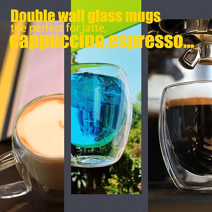 PunPun 8.5oz/250ml Espresso Cups, Double Wall Insulated Glass Cups, Set of 2 - Bloomnest