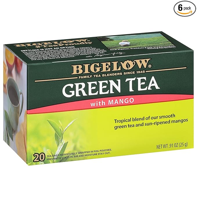 Bigelow Tea Green Tea with Mango, Caffeinated Tea with Mango, 20 Count Box (Pack of 6), 120 Total Tea Bags - Bloomnest