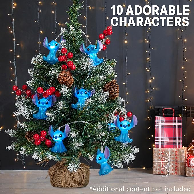Disney Stitch LED String Lights for Kids, Teens, Adults, 10 Battery Operated Indoor 59” Fairy Lights, Room Decor Lighting, Gifts for Kids (Blue Stitch) - Bloomnest
