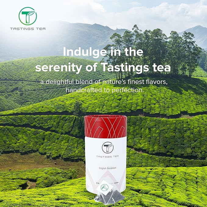 Tastings Tea English Breakfast Tea Bags - 15 Biodegradable Pyramid Sachets | Black Tea Blend with Assam & Nilgiri Flavor | Natural Caffeinated Tea - Bloomnest