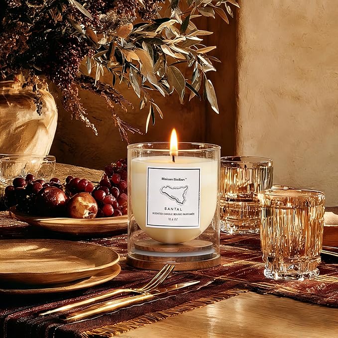 Santal Candle by Maison Sicilian | Inspired by Santal 26 – Premium Woody Sandalwood Scent | 65 Hour Burn, Hand-Poured Soy Wax | Cozy Warm Ambiance, Gift for Men & Women MaisonSicilian