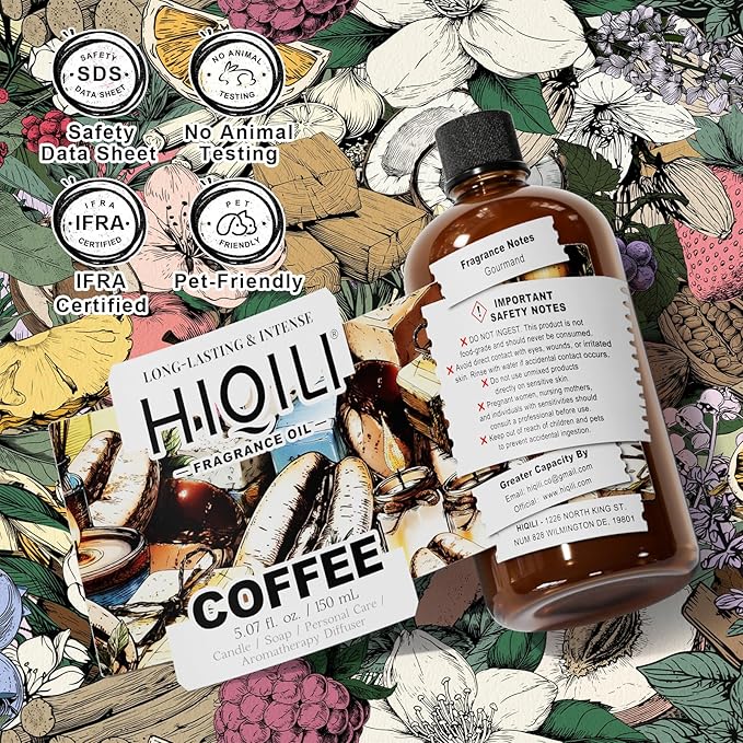 HIQILI Coffee Fragrance Oil for Scent Diffuser & Humidifier, Perfect for Candle, Soap, Perfume Making, New Car & Home - 5.07 Fl Oz HIQILI