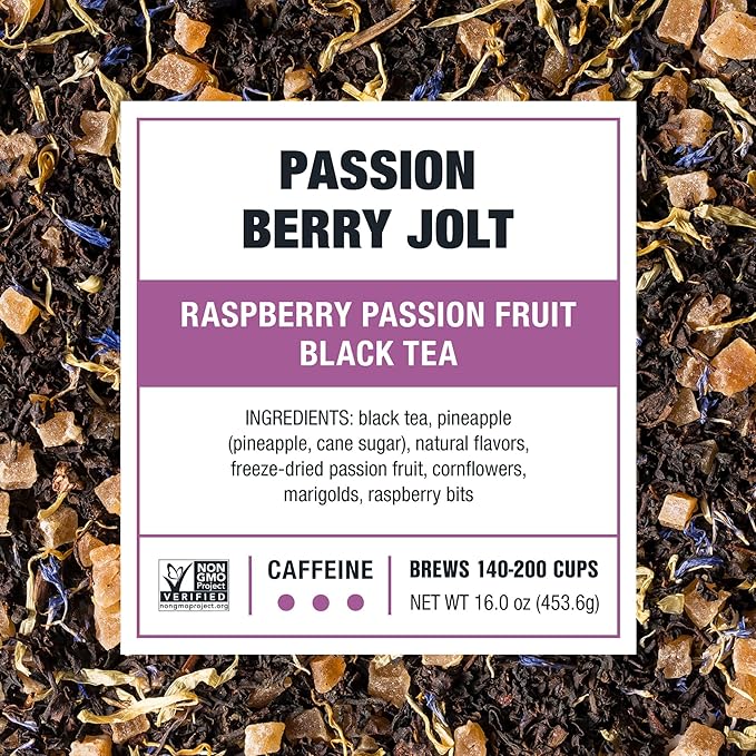 Tiesta Tea - Passion Berry Jolt, Loose Leaf, Raspberry Passion Fruit Black Tea, Premium Blend, Caffeinated Black, Make Hot or Iced Brews Up to 200 Cups, 16oz Resealable Bulk Pouch - Bloomnest