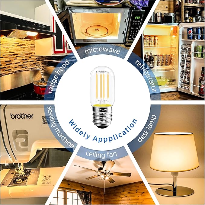 2.5 Inch E17 Intermediate Base LED Filament Bulb 360 Lumens, 2700K Soft White Dimmable Appliance Bulb AC 120V, UL Certified T8 Microwave Light Bulbs Under Hood for Refrigerator Stove 4Pack - Bloomnest