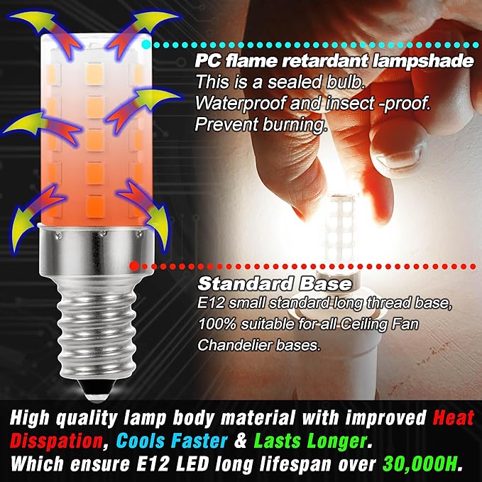 E12 Candelabra LED Light Bulbs Dimmable 4W Equivalent 40 Watt 450lm 6000K Bright Daylight White Candle Bulbs for Chandelier Pendant Dining Rooms Living Rooms Bedrooms Office, 4 Pack - Bloomnest
