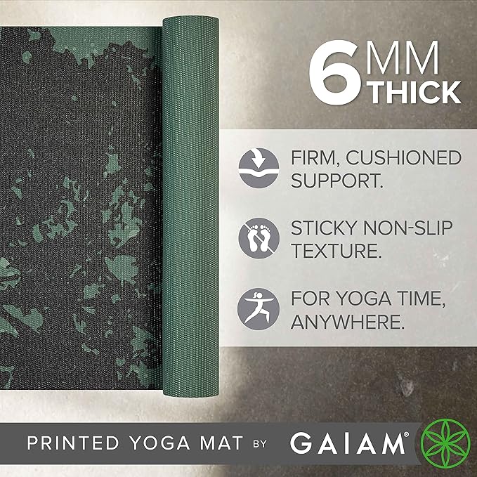 Gaiam Yoga Mat - Premium 6mm Print Extra Thick Non Slip Exercise & Fitness Mat for All Types of Yoga, Pilates & Floor Workouts (68"L x 24"W x 6mm Thick) - Bloomnest