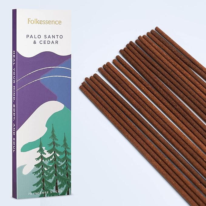 Folkulture Palo Santo Incense Sticks | Pack of 75 Cedar Incenses Stick for Meditation & Spiritual Practice | Pack of 2 (20) Incense Cone Scented | Dual Set - Palo Santo & Sandalwood Incenses FOLKULTURE